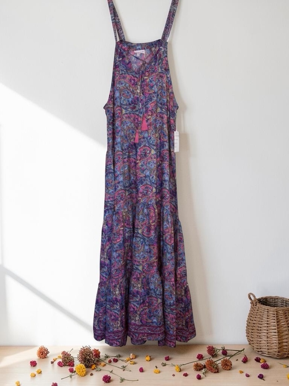 Boho Tie-Neck Maxi Dress in Purple Paisley - Picture 3 of 5